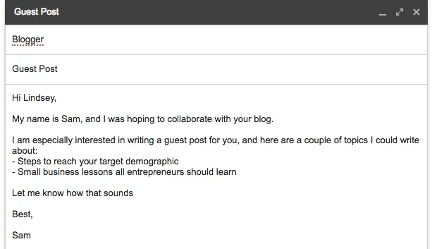 Blogger outreach email template