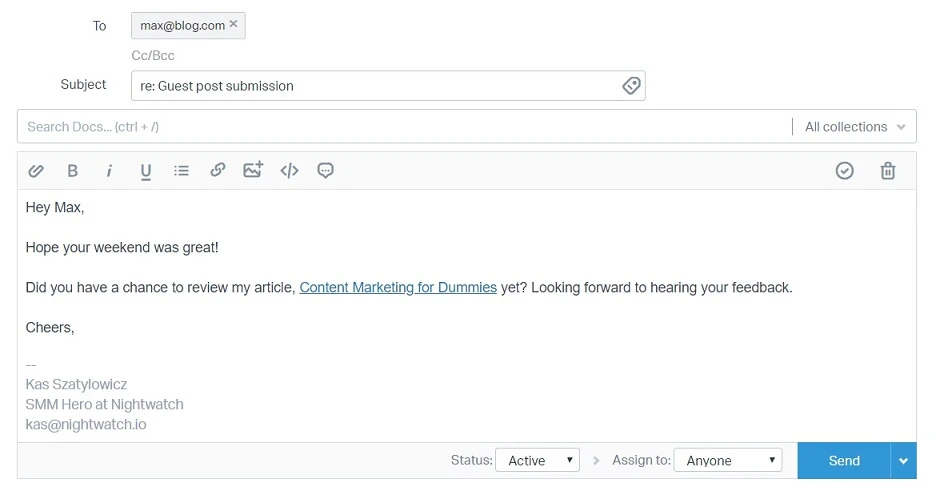 Follow up with a blog editor