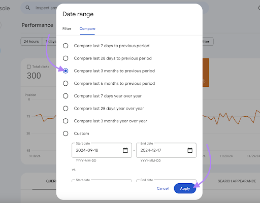 gsc-homepage-with-date-range-comparison-options-showing-last-3-months